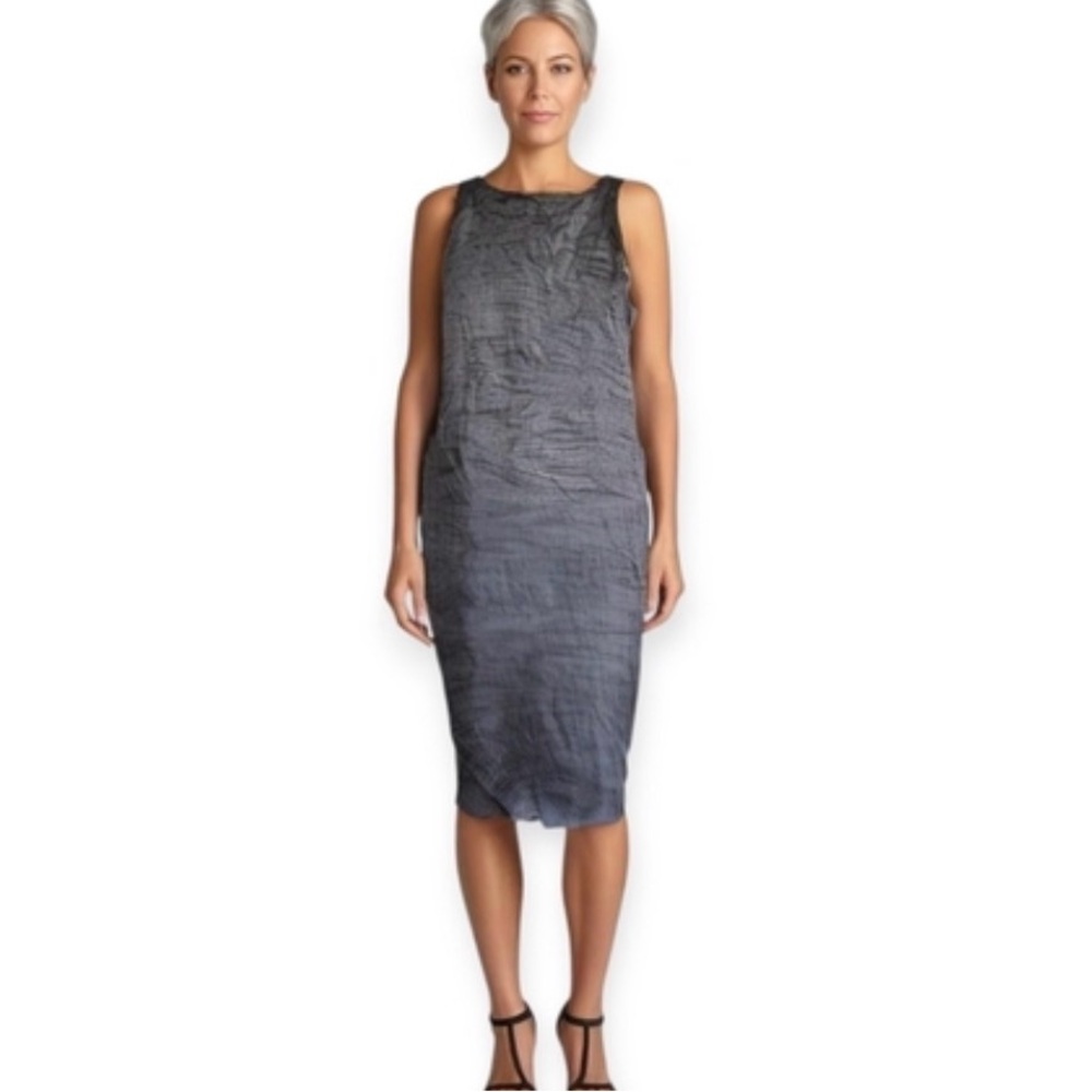 Sarah Pacini grey crinkle dress Small Sleeveless Minimalist contemporary Luxury